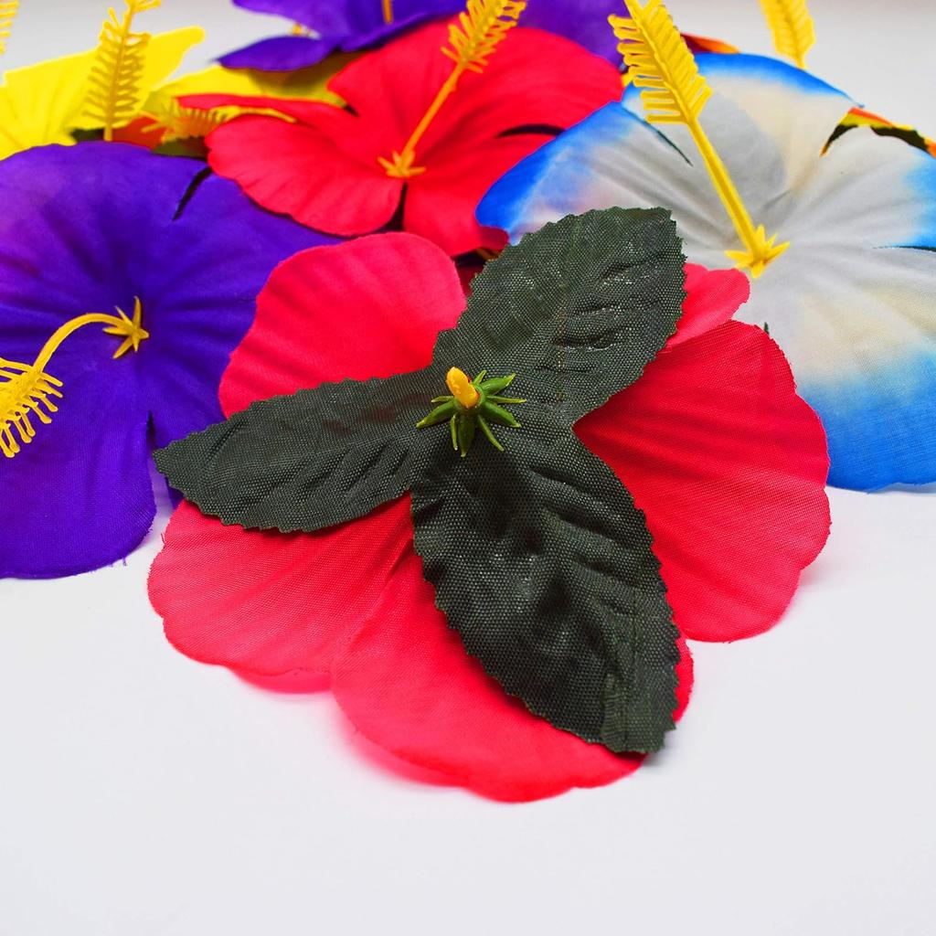 90 Pieces Hibiscus Flowers Hawaiian Hibiscus Flowers for Luau Tropical Jungle Party Tabletop Decoration, Assorted Color