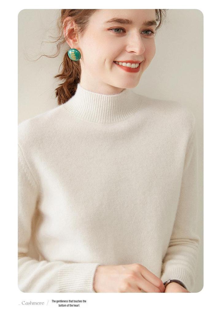 Women's Cashmere Half-High Collar Sweater: Autumn/Winter, Thick, Simple, Loose, Slimming Knitwear