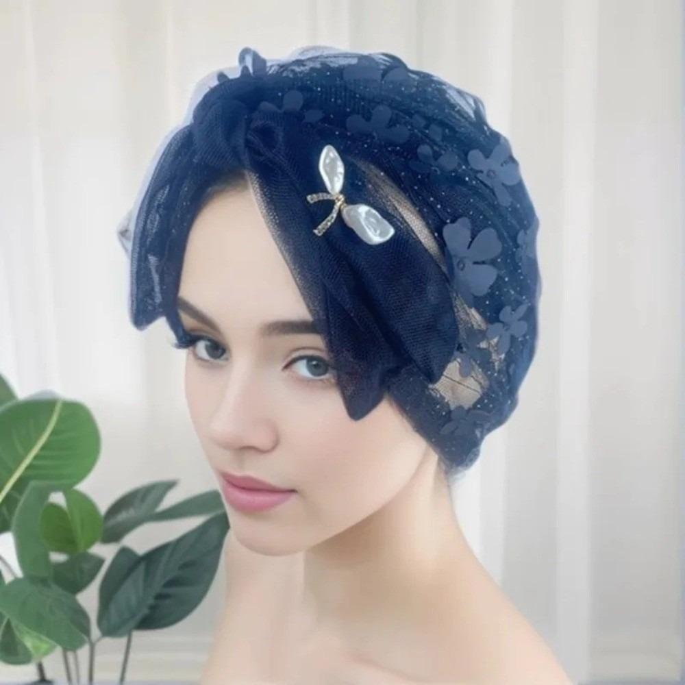 Faux Pearl Headscarf Hat Lace Flower Bohemian Headscarf Fashion Bonnet Hat  Summer Wear