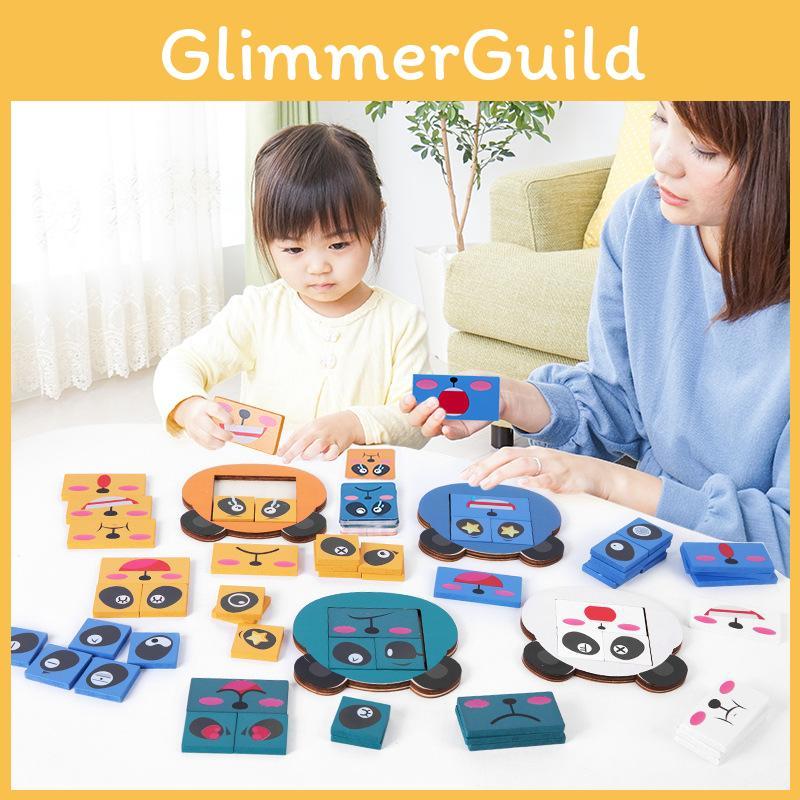 Building Kids Wooden Blocks Panda Expressions Matching Toy For Education Early