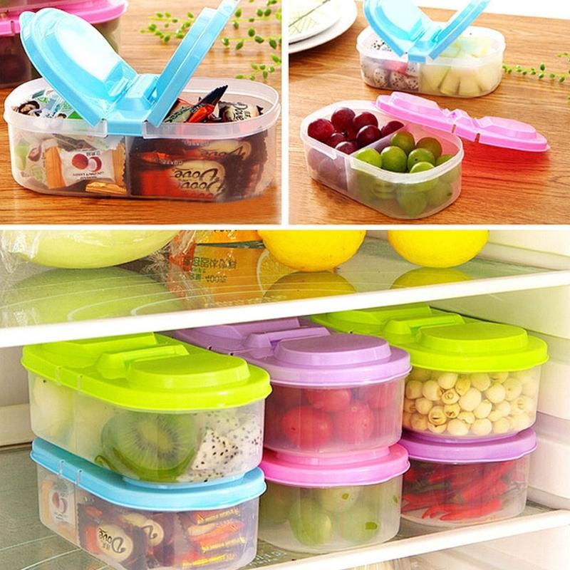 Clear Lid Double Compartment Food Storage Container Plastic Snacks Keepers For Kids Travel And Daily Use