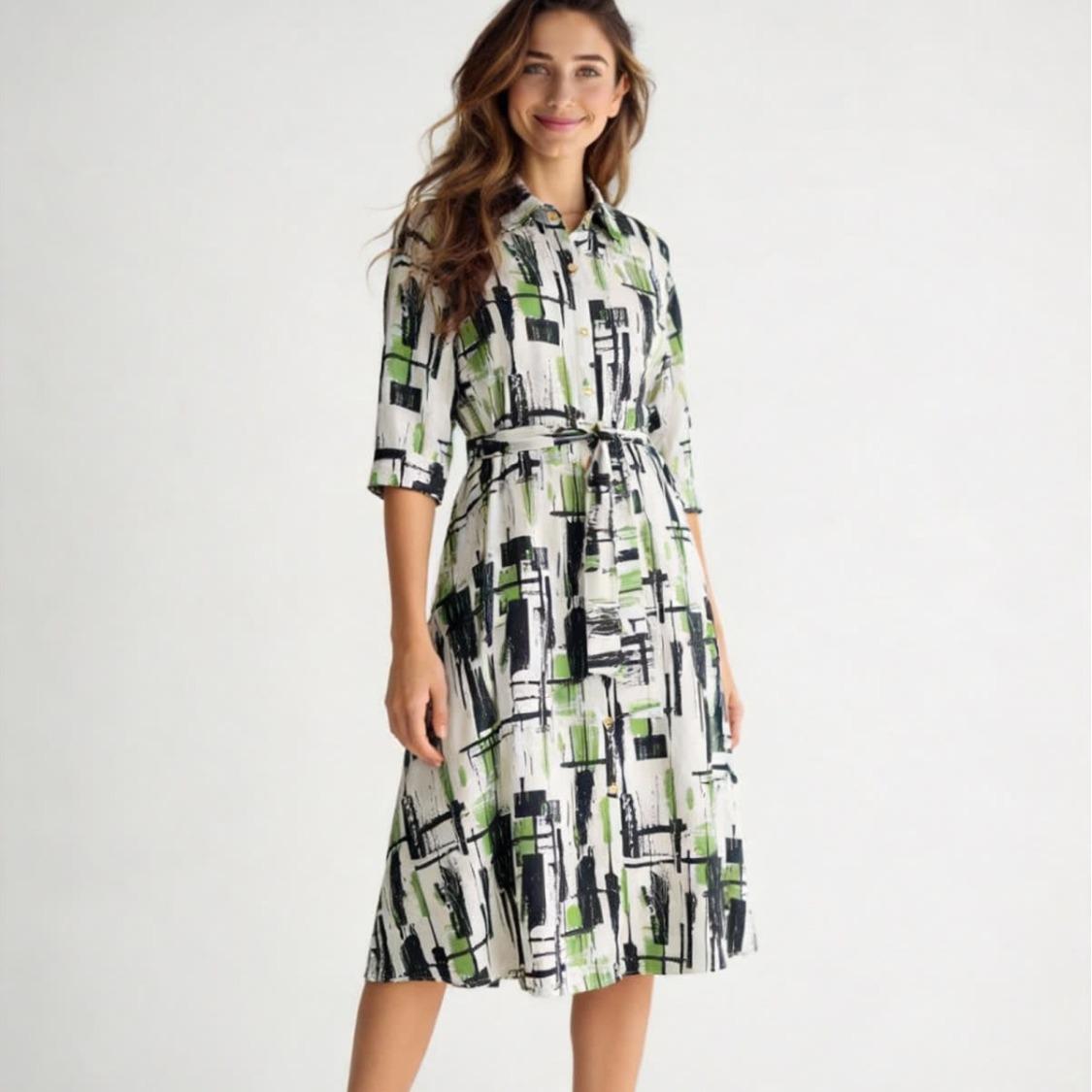 2026 European & American Style Graffiti Print Long-Sleeve Shirt Dress XL