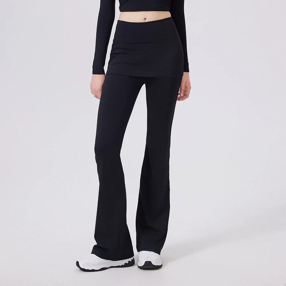 Nep Twee Delige Hoge Taille Licht Uitlopende Broek met Heupbedekkende Rok voor Dames Hardlopen, Dans Training, Pilates Sportbroek