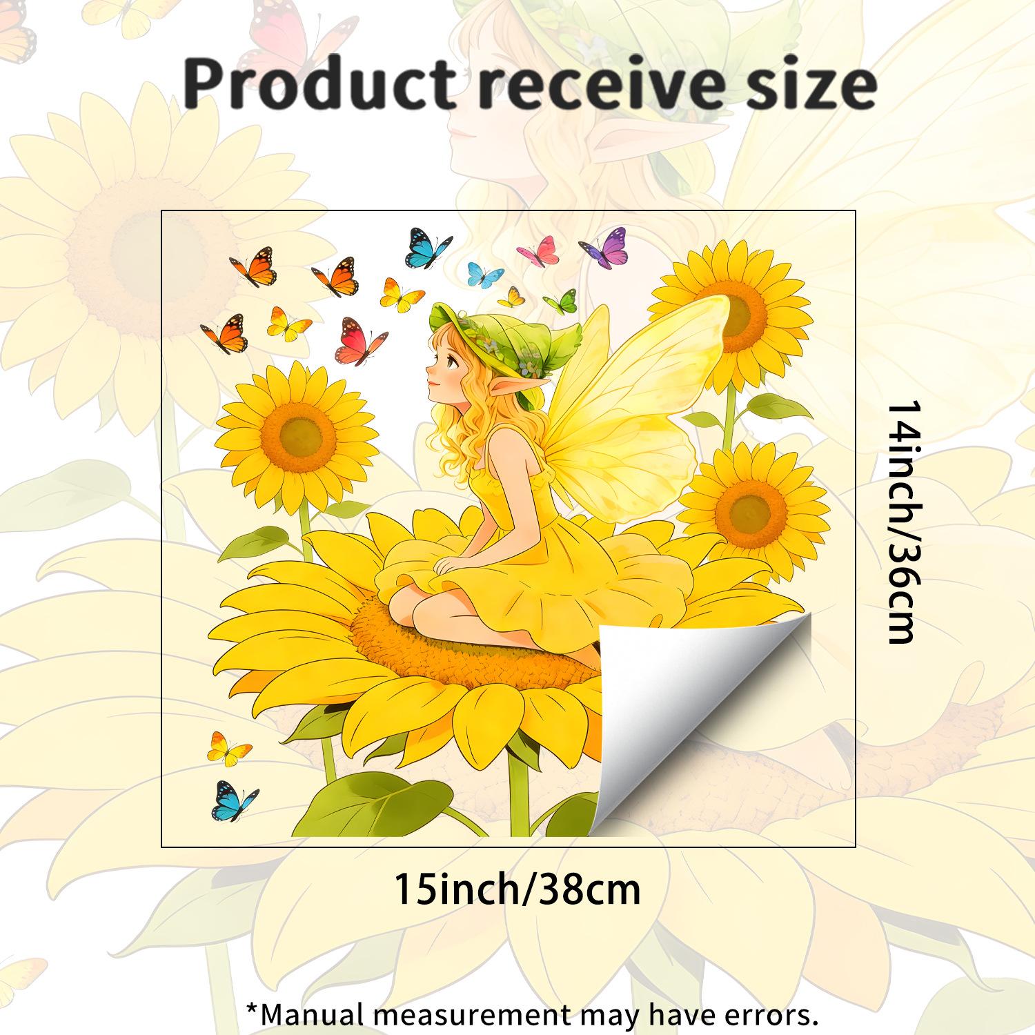 

Sunflower Fairy Butterfly Static Cling Window Sticker for Kitchen Balcony Home Decor 38x36cm