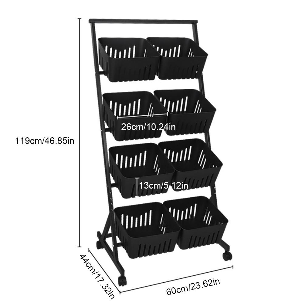 4-Tier Fruit and Vegetable Basket W/Rolling Wheels Fruit Basket Stand Vegetable Storage Rack for Pantry Bathroom Laundry Room