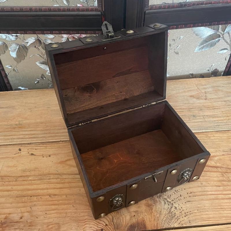 Antique Style Wooden Storage Box with Lock and Lid for Jewelry and Keepsakes Decorative Treasures Chest Home Decoration