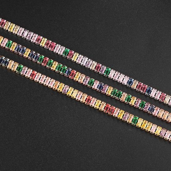 Yousheng Women Bracelet Colorful Cubic Zirconia Jewelry Rectangular Rhinestones Bracelet Birthday Gift