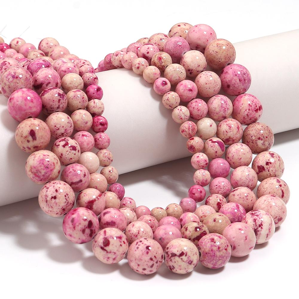 Natural Stone Beads 6 8 10 12mm Pink Travertine Round Loose Spacer Beads For Jewelry Making DIY Bracelets Necklace Accessories