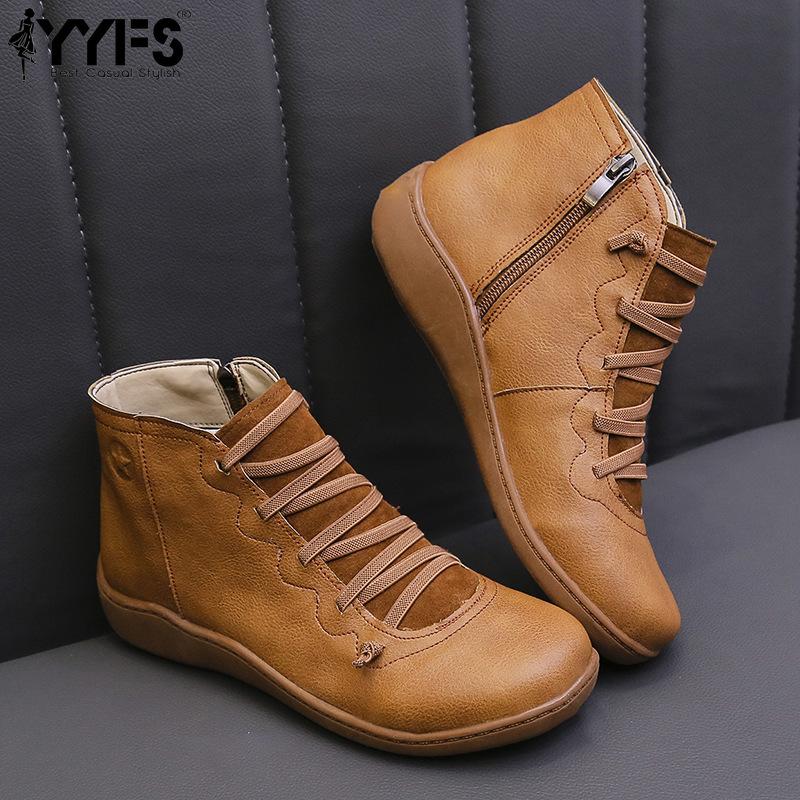 New Women's Winter Boots of European and American Manufacture with Laces and Flat Soles, Large Size, Short Side Made of Cotton.