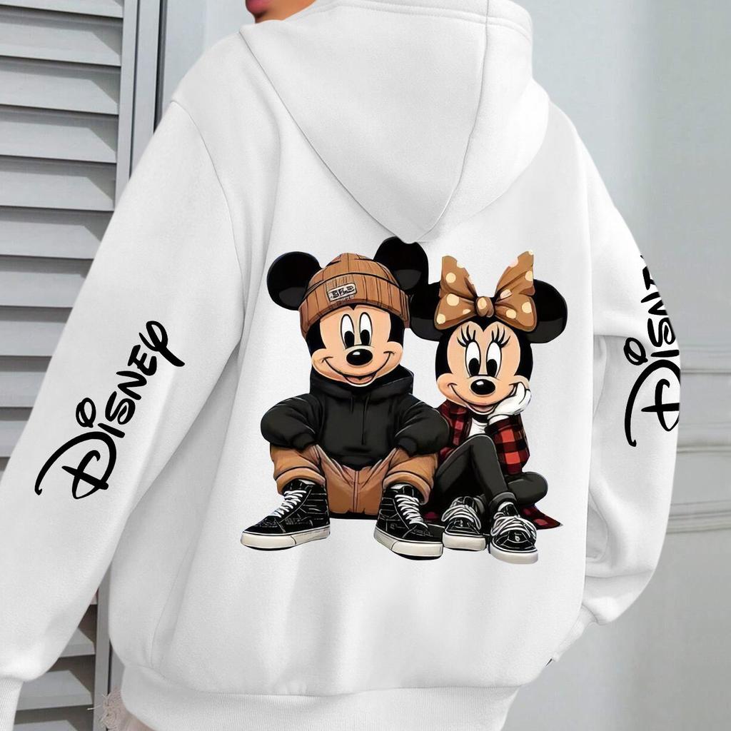Disney Mickey Minnie Print Fashion Casual Cotton Men's Hoodie Sweater Loose Soft Comfortable Top Unisex Autumn and Winter