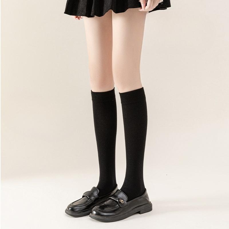 Einfarbige vielseitige Wadenstrümpfe, Frotteesocken, Lange Ankela-Rot-Trendsocken, Damen Herbst- und Winter-Langsocken