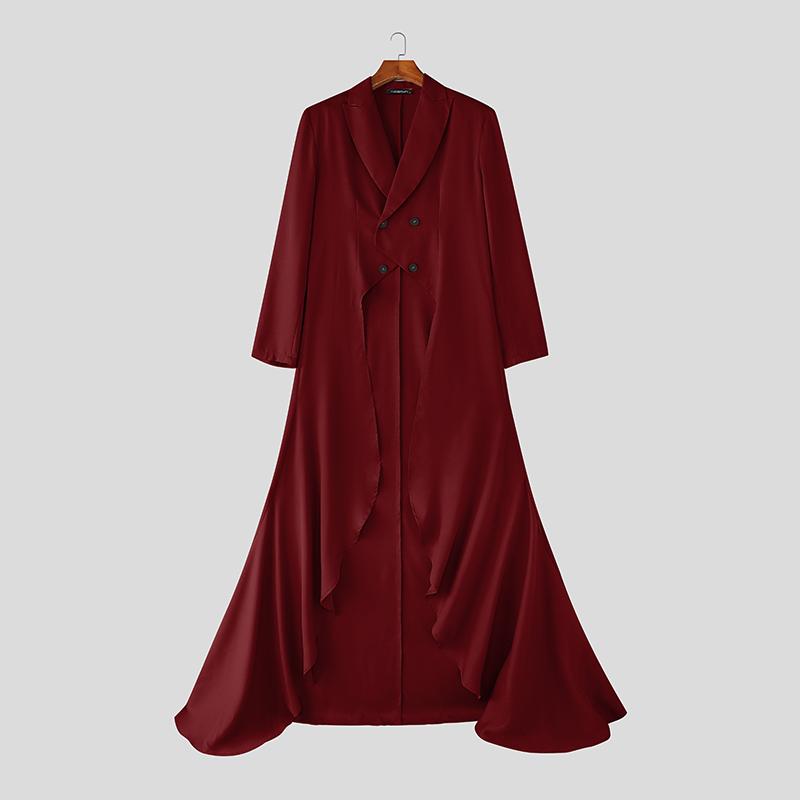 INCERUN Men Lapel Long Sleeve Irregular High Low Splits Ruffled Long Tunic Blazer Coats