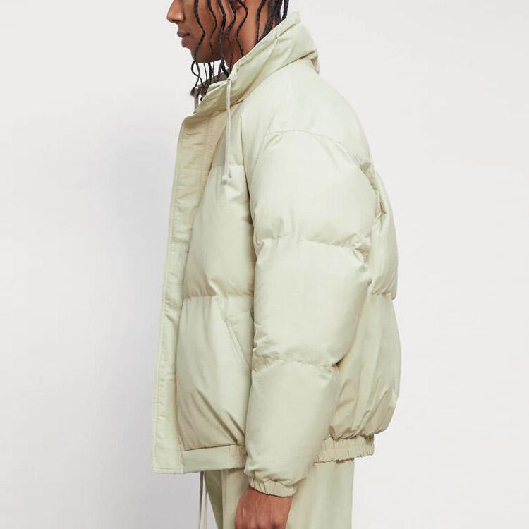 Fear of God Essentials FW20 Sage Short Solid Color Logo Zip-Up Stand Collar Warm Thick Drawstring Puffer Jacket Unisex Jacket 0202250500019012