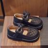 Elegant Palid Pattern Vamp School Shoes Girls Fully Flat Heeled Little Girl mary jane Shoes Child Princess Casual Shoes G08251