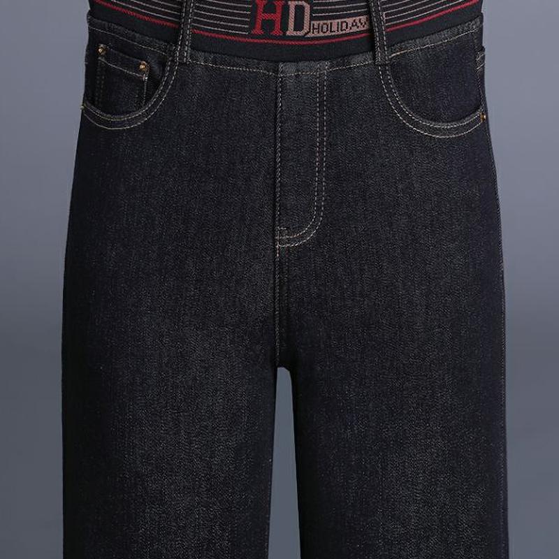 Winter Warm Casual Baggy Straight Jeans Thicken Fleece Wide Leg Denim Pants Women Elastic High Waist