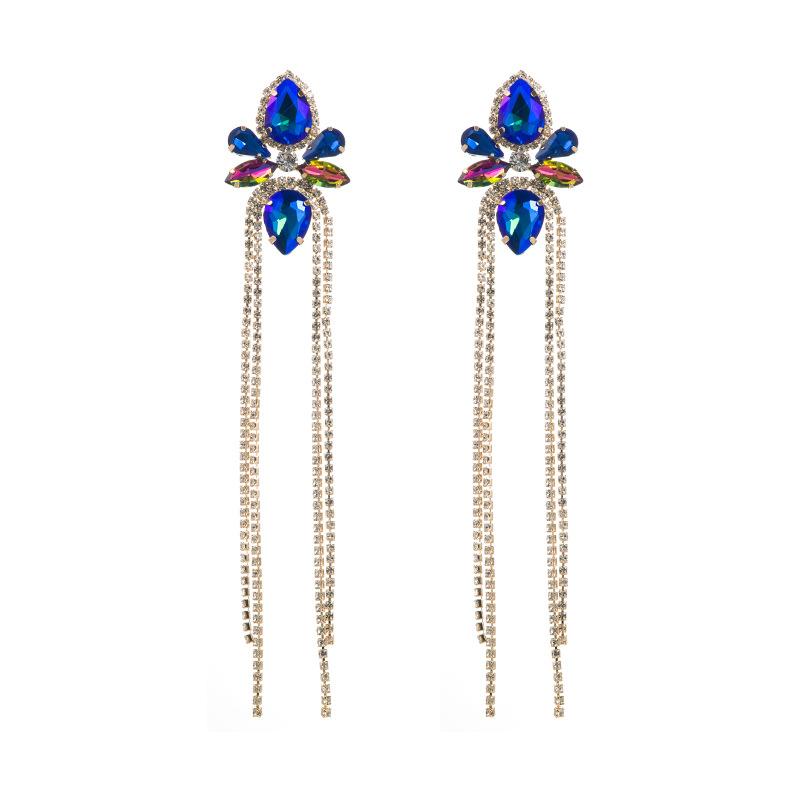 Women's Super Flash Rhinestone Claw Chain Tassel Earrings Long Luxury Versatile Drop Earrings