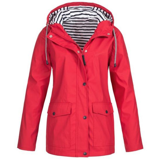 Dámský jednobarevný pruhovaný venkovní větruodolný voděodolný pláštěnka s kapucí