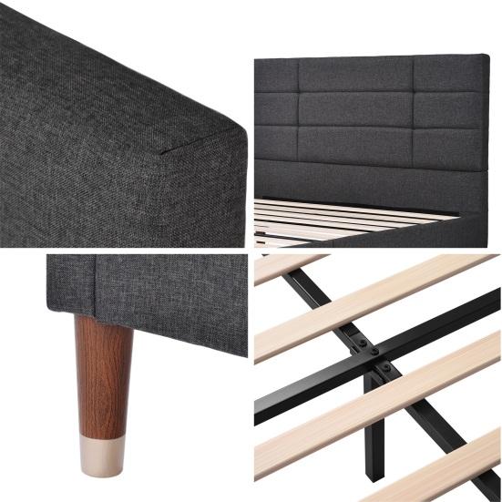 Solid Wood Slatted Frame Bed Upholstered Bed Double with Frame 140x200cm Flat Headboard for Adults & Young People (Mattress Not Included) Children