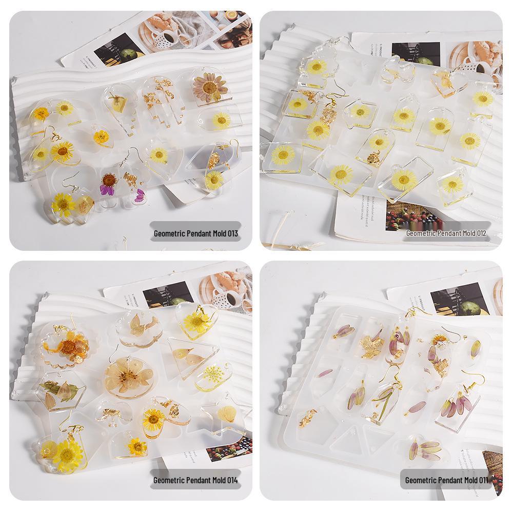 DIY Geometric Pendant & Earring Silicone Mold Set - Heart, Rectangle, Triangle, Water Drop Designs