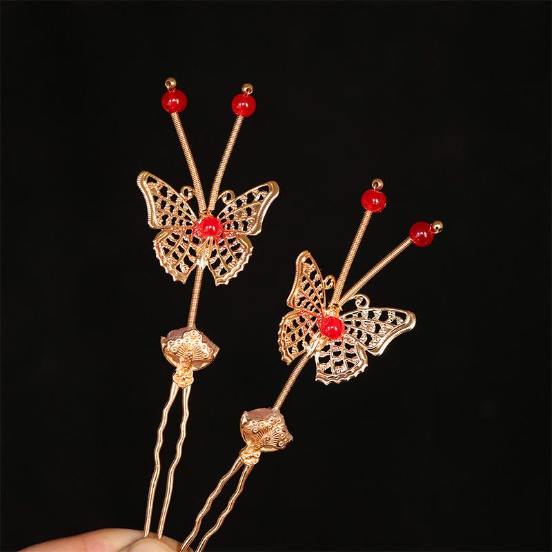 Tang Dynasty Gold Hair Accessories Set: Hanfu Retro Headdress with Hairpins, Forks, and Combs.