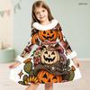 Girls High Neck Long Sleeve Halloween Hedgehog Printed Fluffy Trim Tie Waist A Line Flared Dress