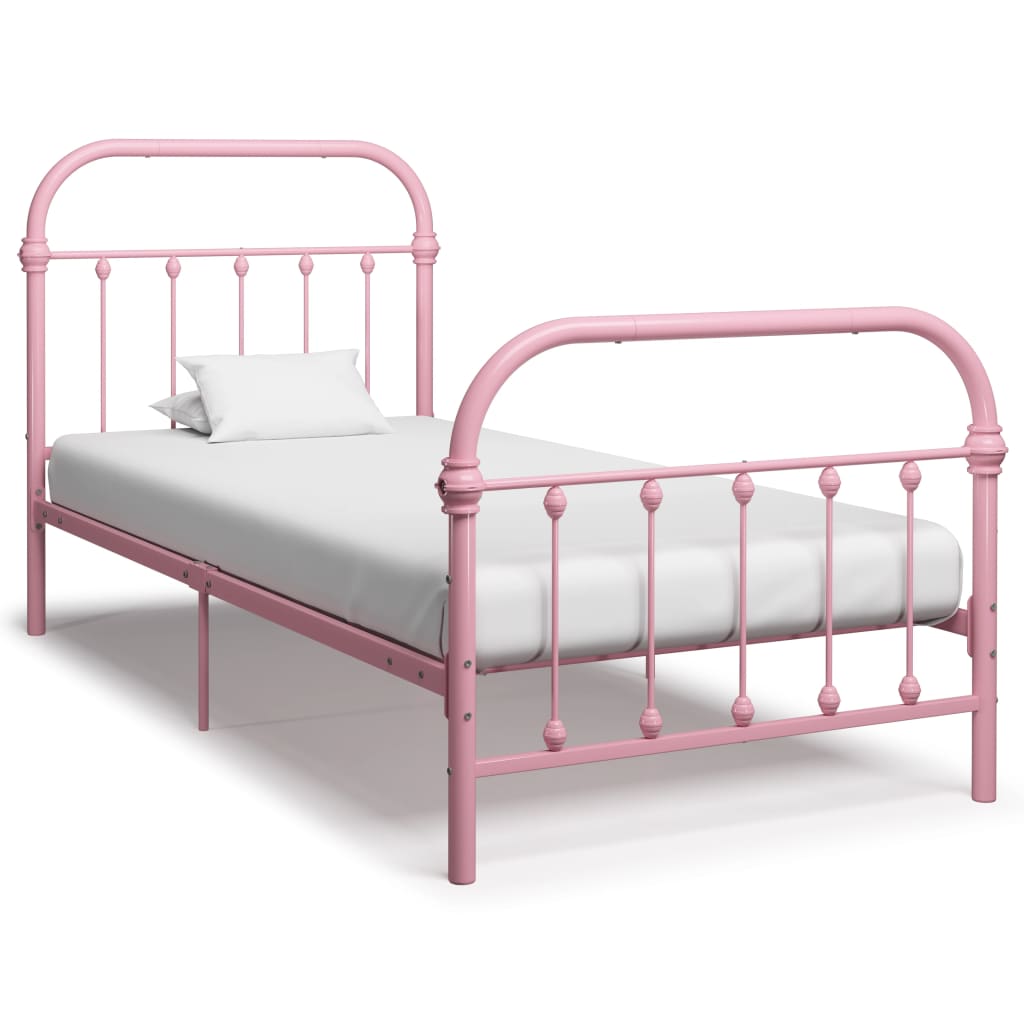 Rosa Metall-Bettgestell 100 * 200 cm