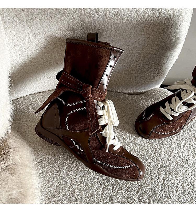 

Версия из коровьей кожи~ Ботинки Мартина на плоской подошве с внутренней высотой, женские 2025, новые боксерские ботинки из матовой кожи на шнуровке, короткие ботинки, немецкие тренировочные ботинки 40 коричневый