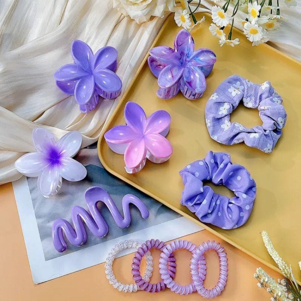 11pcs/Set Plumeria Hawaiian Hair Clamps Set Elastic Ponytail Holder New Hair Rope  Hair Styling