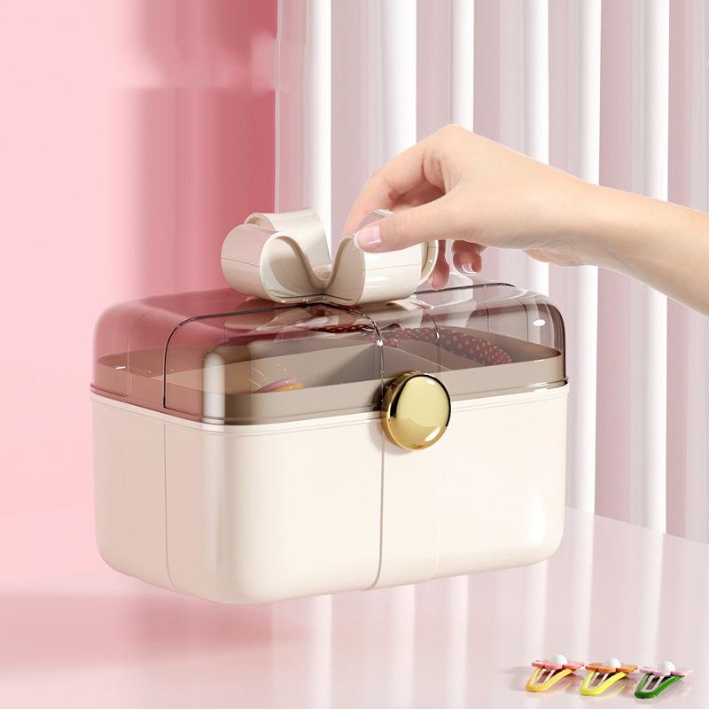 Household Large Capacity Children's Headwear Organizer Box, Hand-held Strap Cover Accessory Box, Hair Accessory Storage Box