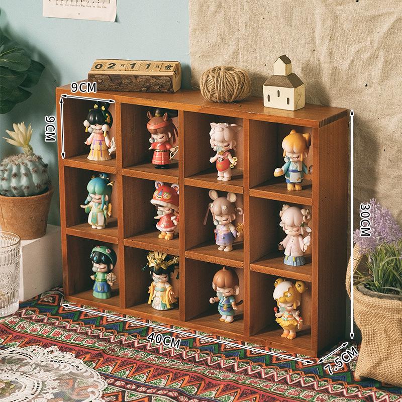 Retro Wooden Wall-Mounted Display Cabinet with Twelve Grids