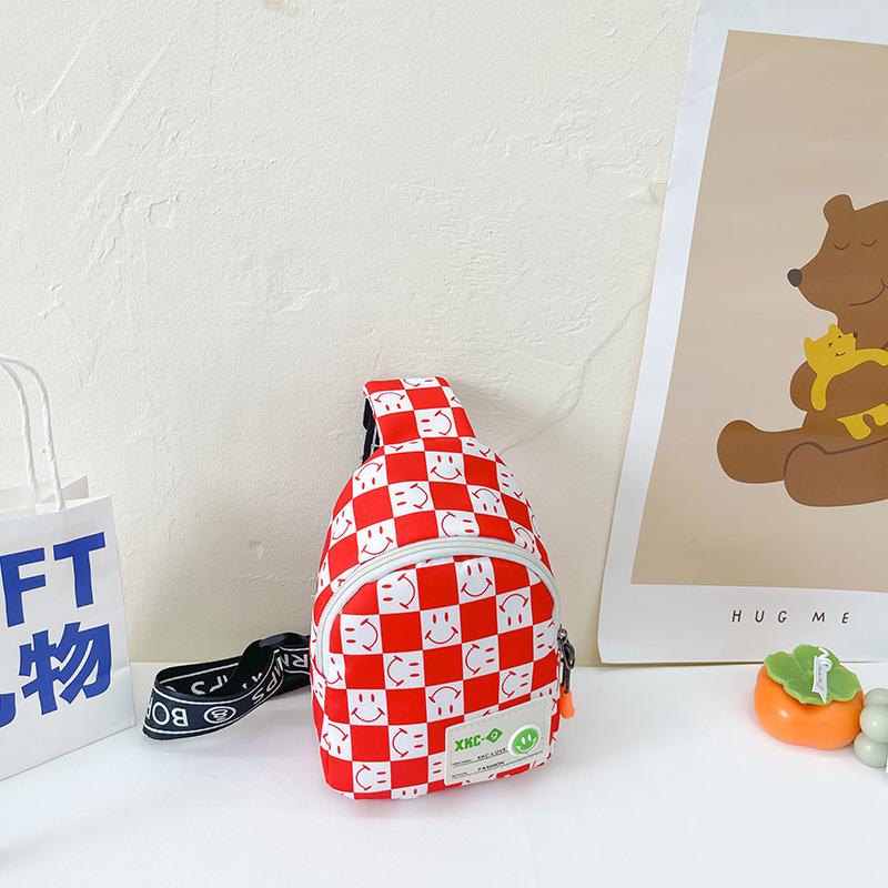 New children's bag boys fashion plaid messenger bag mini smiley face breast bag girls casual change bag