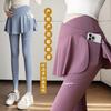 Women's Fake Two-Piece Maternity Leggings High Elastic Yoga Shark Pants With Pockets High Waist Slim Fit Nine-Point Trousers For Pregnant Women