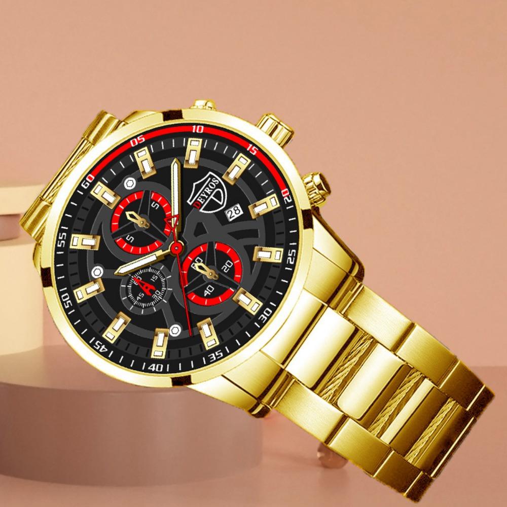 DEYROS Fashion Business Men's Watch Stainless Steel with Calendar Quartz Watch with Box