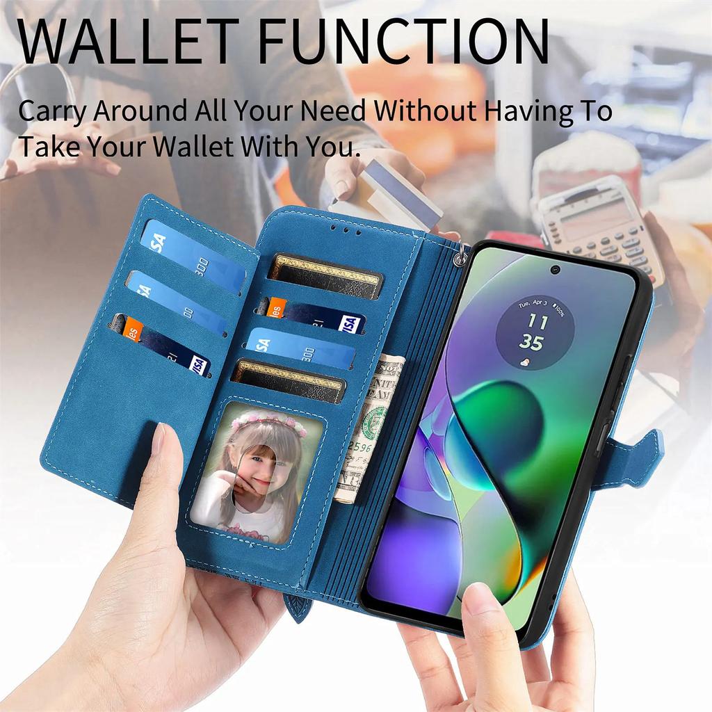 Zipper Cards Solt Leather Wallet Case for Motorola Moto G84 G54 G73 G53 G23 G72 G32 G60 G42 G52 Purse Pocket Stand Flower Cover