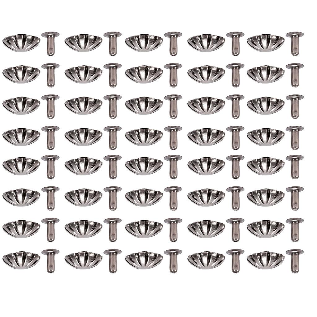 40 Sets Decorative Rivet Antique Silver 12mm Round Flower Stud and 3x7mm Iron Trumpet Base for Leather Craft Clothing