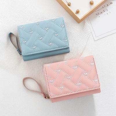 Love Heart Embroidered Wallet Women's Short Wallet Bag Multi Card Holder Large Capacity Fashion Coin Purse
