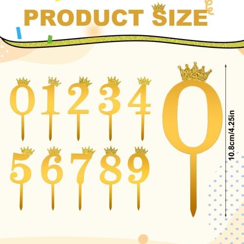 Conjunto de 10 Toppers de Bolo de Aniversário com Números Dourados, Cartões para Inserir no Bolo, Números 0-9, Picks para Cupcake, Celebração, Aniversário, Decorações de Bolo, Bolo de Aniversário