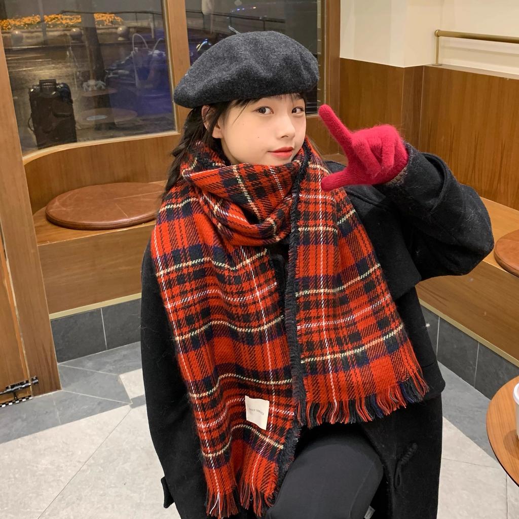 Festive Atmosphere/red Plaid Retro Scarf Female Korean Version Versatile Ins Scarf To Keep Warm Student Couple Shawl