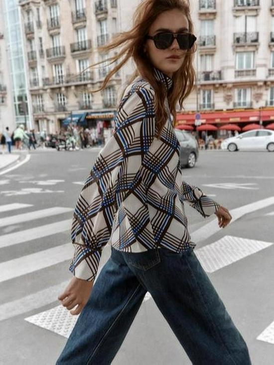 Trendy European & American Women's Plaid High-Neck Shirt - Versatile Summer Casual Fashion
