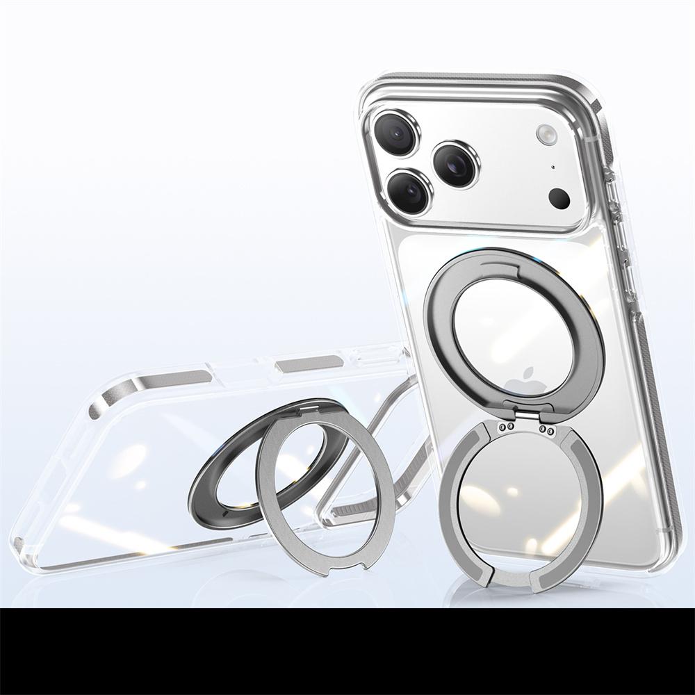 

Crystal Transparent Acrylic Magnetic Rotating Stand Phone Case For iPhone 17 Pro Max Frame Built-in Anti-Shock Strip Armor Cover Case & Holder&iPhone17 Pro Max