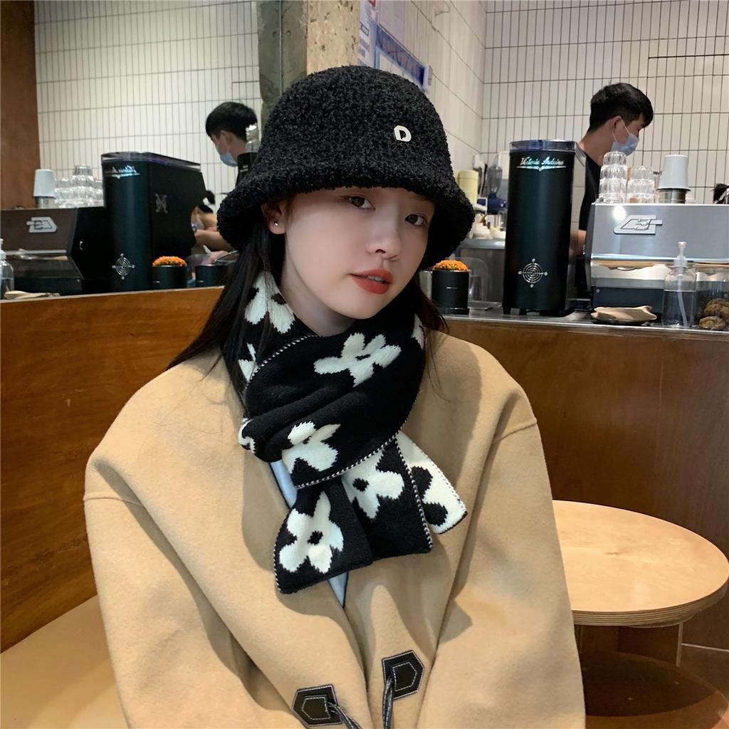 Versatile Double-sided Flower Knitted Scarf Women's Autumn and Winter New Warm Student Scarf Trendy Wool Shawl