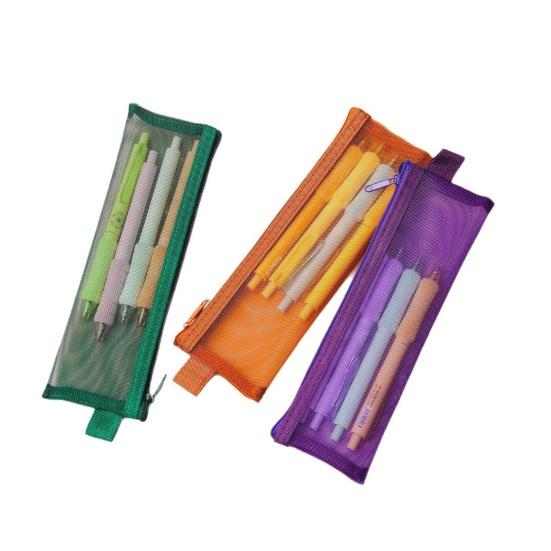 2PCS Pencil Case, with Zipper Large Opening, Transparent Mesh Fabric Organizer, Lightweight Storage Bag for School Office Travel