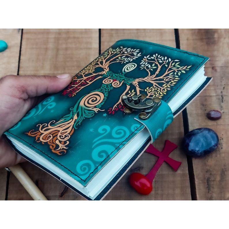 Blank Spell Book of Shadows Journal with Lock Clasp Handmade Leather Diary Printed Mother Earth Prayer Pagan Witchcraft notebook