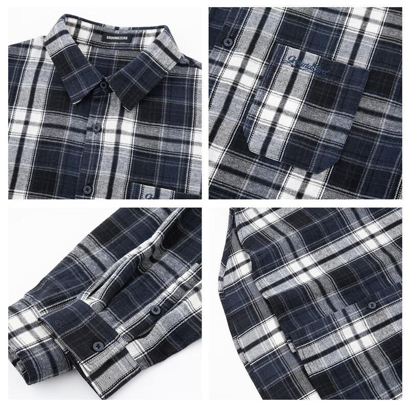 GROUND ZERO Unisex Plaid Color-Block Long Sleeve Shirt