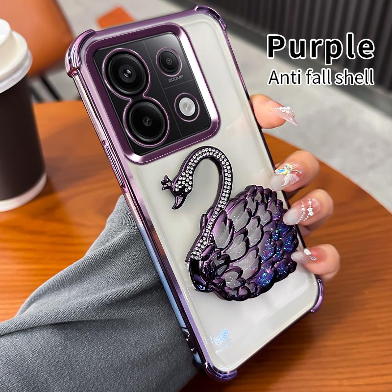 

Swan Diamond Stand Case For Xiaomi Redmi Note 15 14C 15C 14 Mi 15T 14T 13T Shockproof Holder Space Clear Glitter Plating Cover Mi 15T