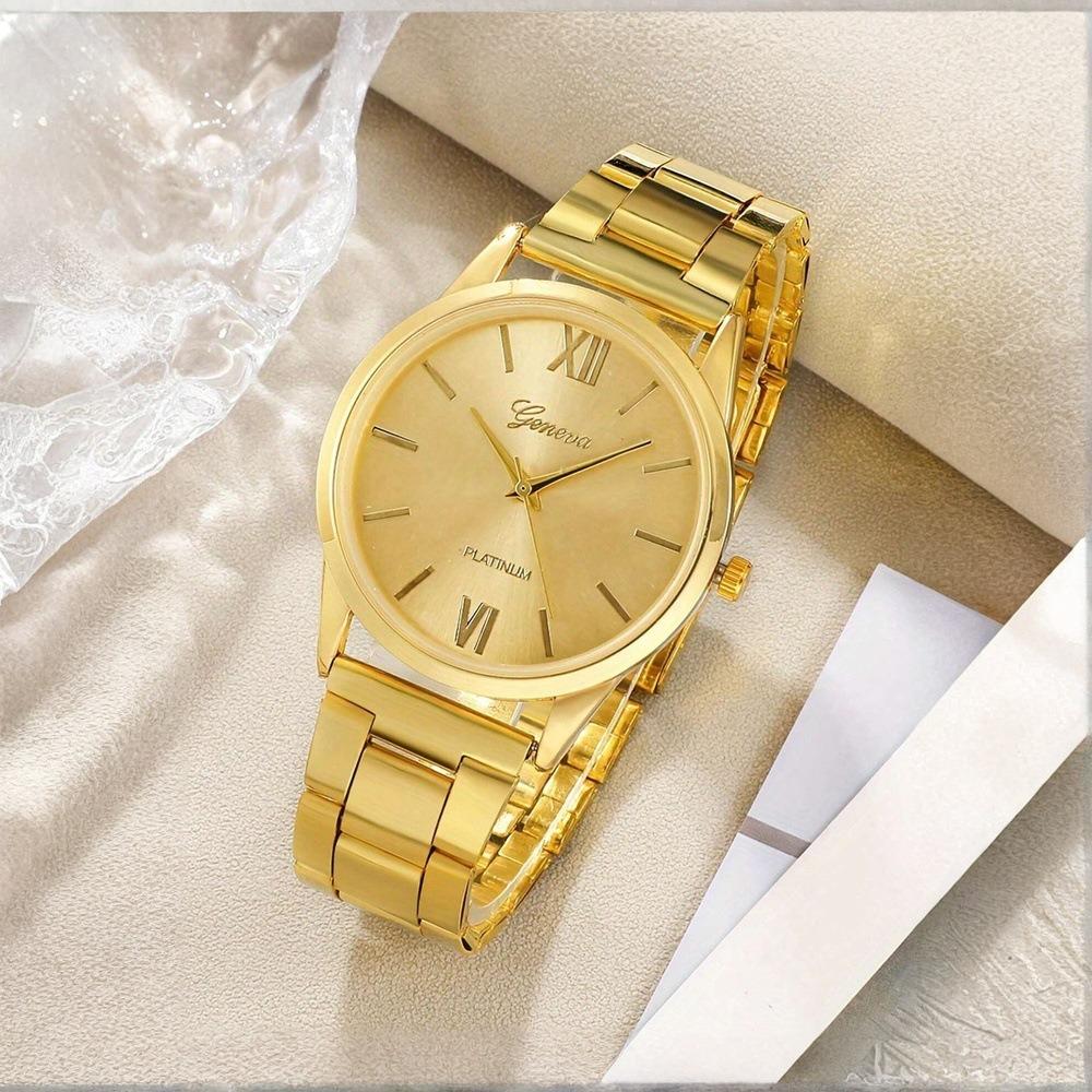 Relógio Facial Romano Pulseira de Aço Inoxidável para Mulheres Conjunto de Acessórios para Relógio de Quartzo Relógio Versátil de Liga para Estudante