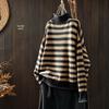 Women's Retro Striped Color Block Half High Neck Sweater - Loose & Casual Knitwear for Autumn/Winter 2026.