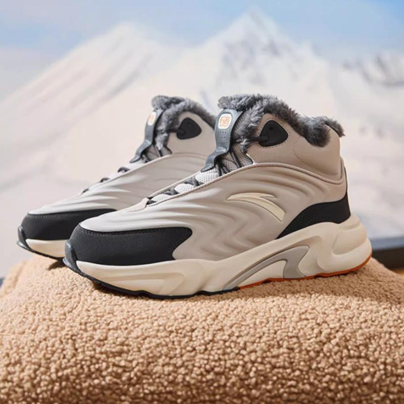 Anta Walker Fleece Sports Non-Slip Wear-Resistant High-Top Casual Shoes Men Casual Shoes Gray White 912248935-1
