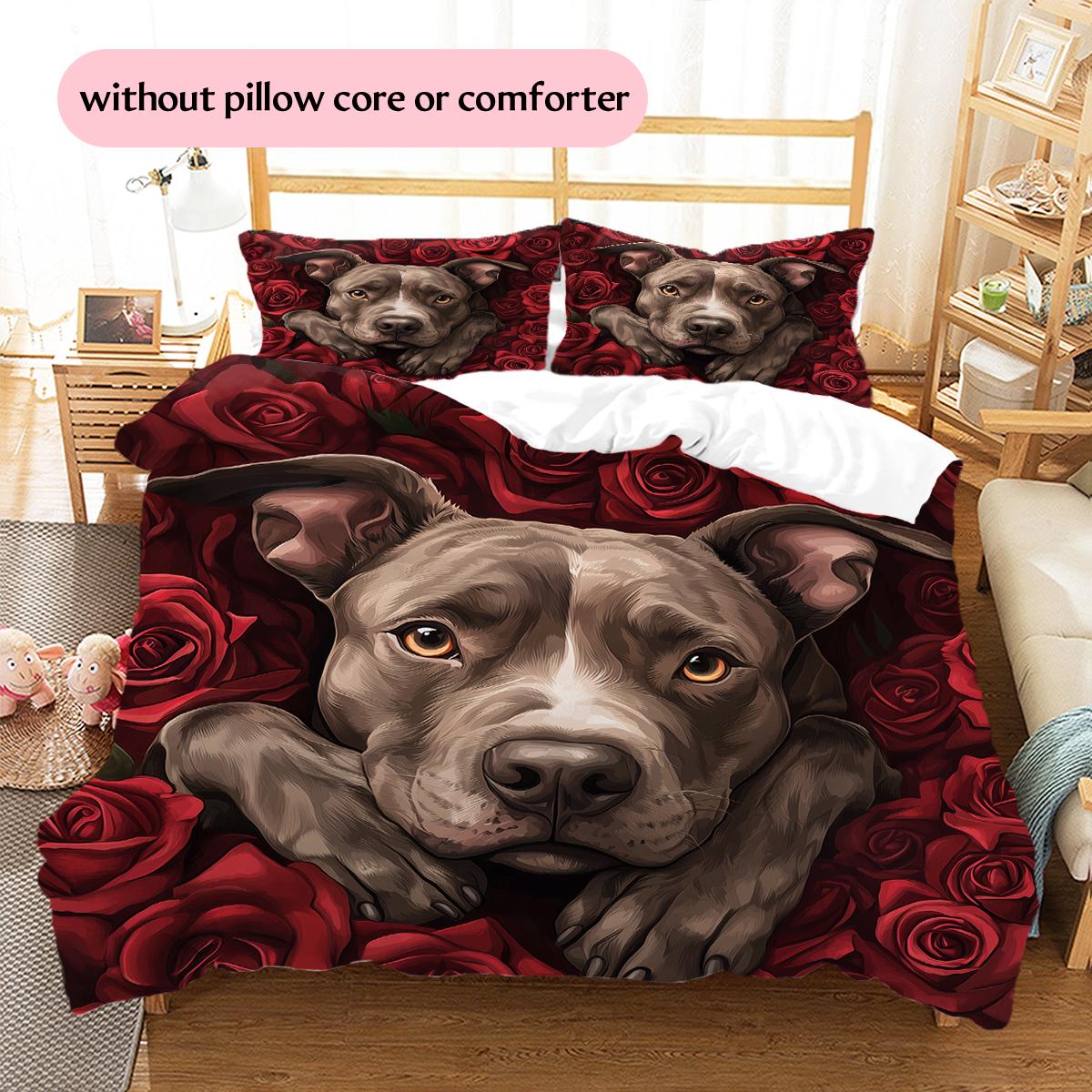 

Pitbull and roses Pattern Bedding Home Decoration Birthday Gift (1 * duvet cover + 2 * pillowcase, without core) 135x200cm
