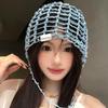 Pearl hollowed-out handmade crochet headgear female summer fringed sweet pullover hat showing face small knitted cold hat